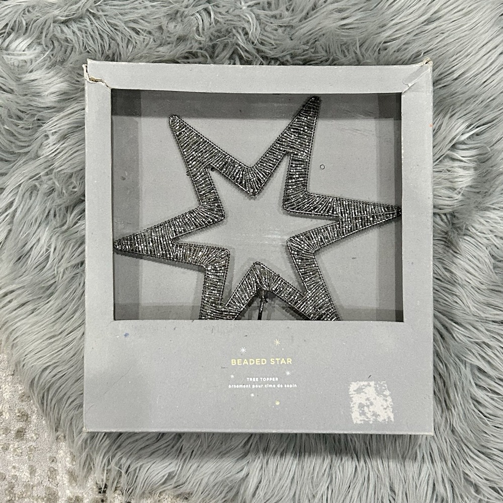 PotteryBarn Beaded Silver Star Christmas Tree Topper